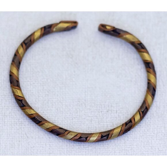 7 1/2 inch, Vintage Spiral Stripes Copper Brass Cuff Bracelet - AX9 - Picture 2 of 3